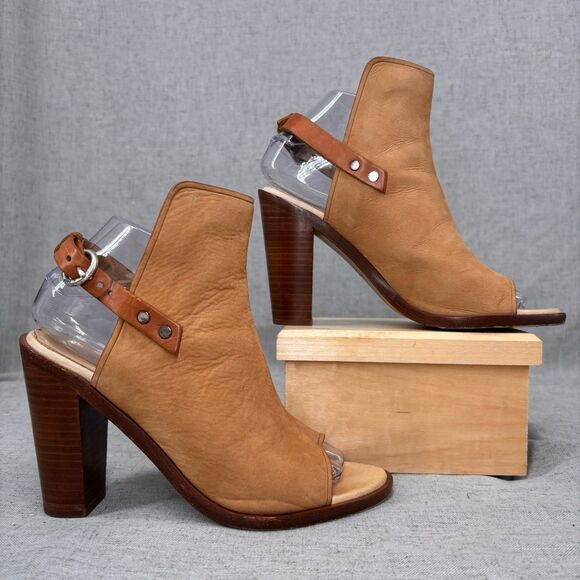 Rag & Bone Wyatt‎ Slingback Heels Camel Tan Nubuck Leather Slip On Womens EU 37 - Picture 2 of 12